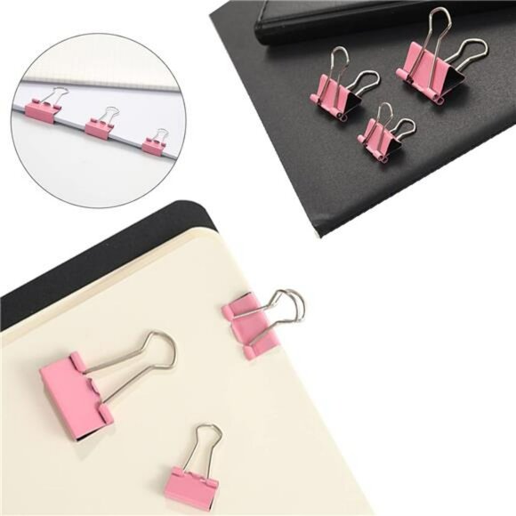Pink binder clips paper clips rubber bands set 380 pcs office school supplies - Picture 6 of 8